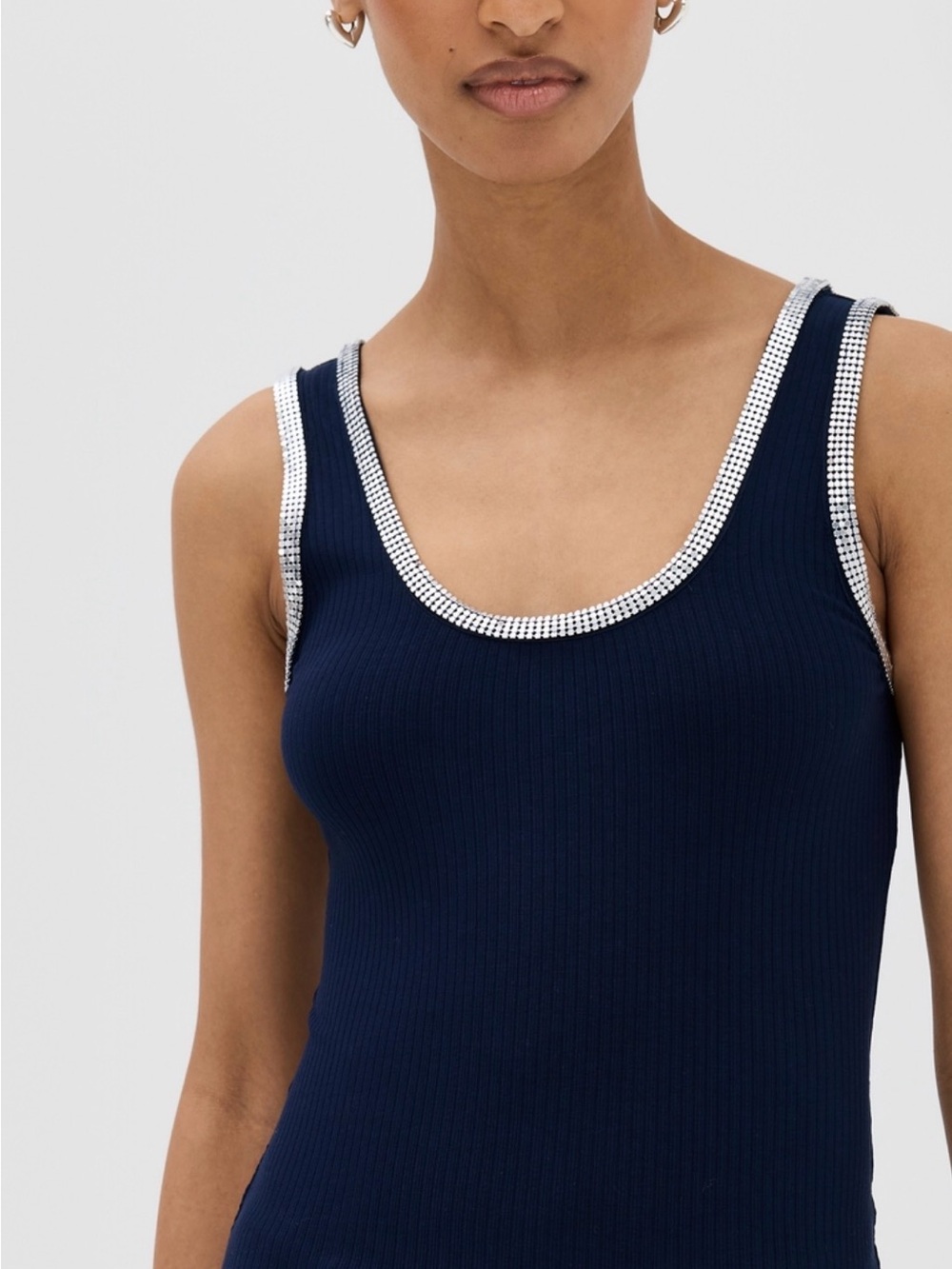 Crystal-Trim Navy Ribbed Tank Top - Picture 4 of 4